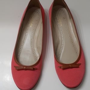 Brooks Brothers Coral Canvas Leather Lined Flats